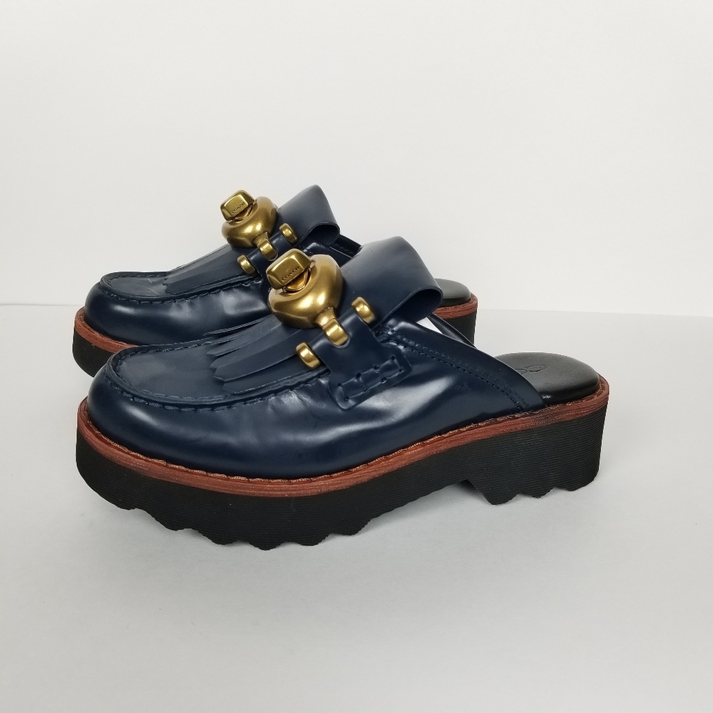 Coach blue turnlock slide mules with fringe - Picture 2 of 9